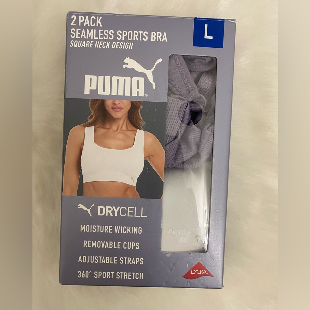 sports bra puma 2 pack black and white large
square neck seamless